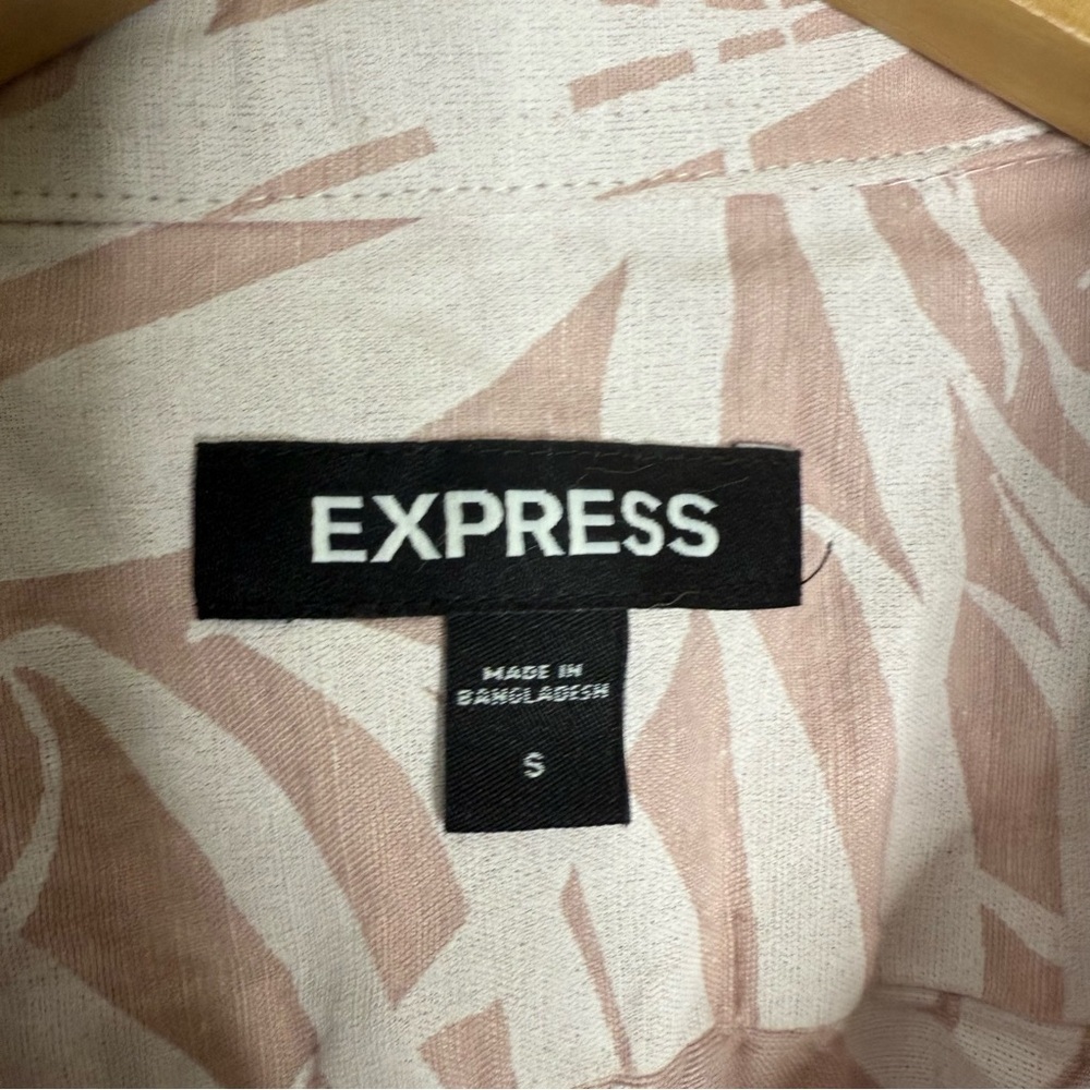 Express Linen Button-Up Shirt Size Small Blend Palm Leaf Short Sleeve - Picture 5 of 7